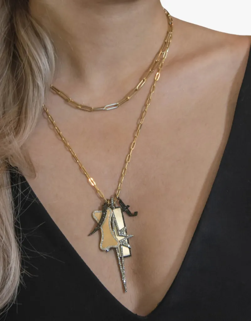 Bridget King Dog Tag Pendant with Black Diamonds in Yellow Gold