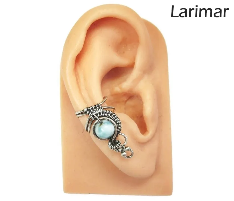 Custom Gemstone and Sterling Silver Woven Wire Ear Cuff; "Woven Bezel" Model