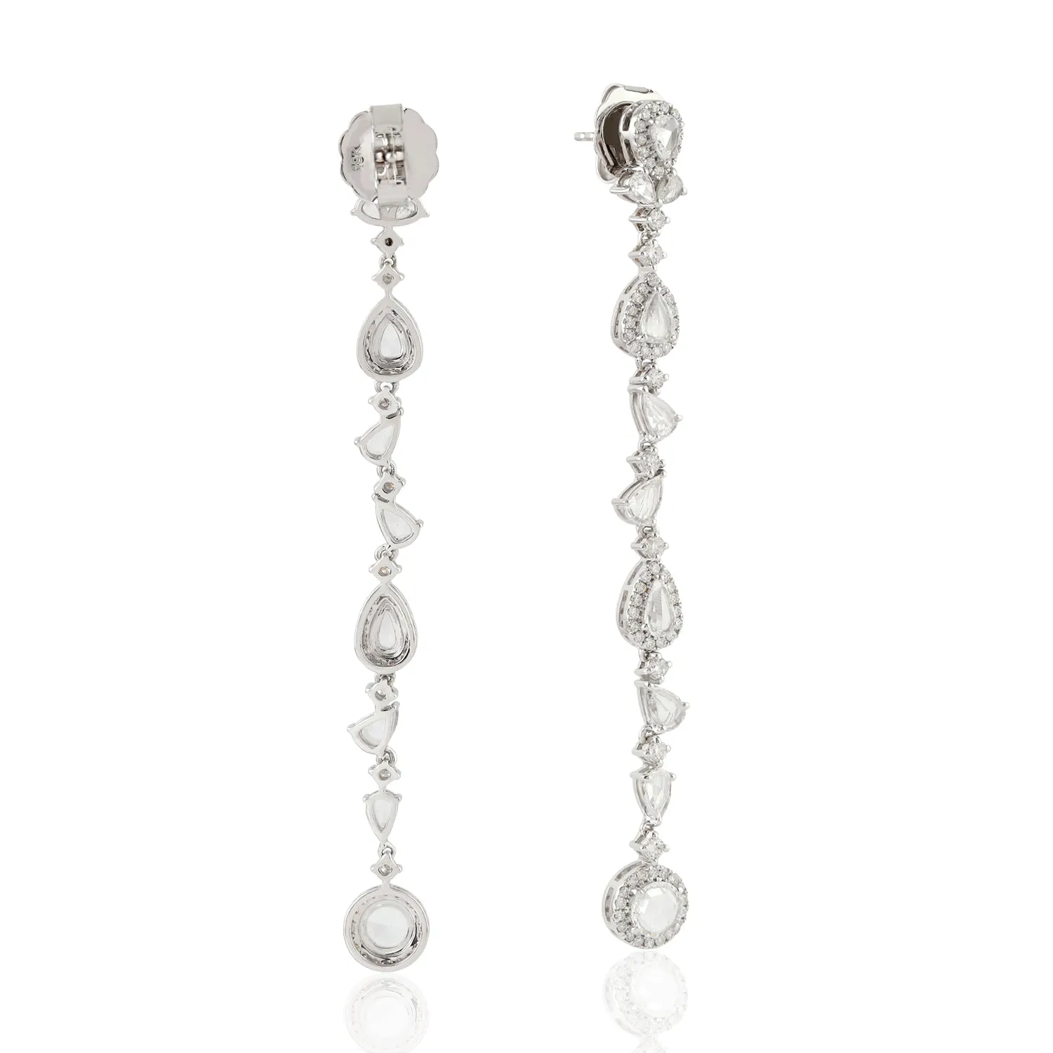 Pave Diamond 18k White Gold Sleek Design Long Drop Earrings For Women