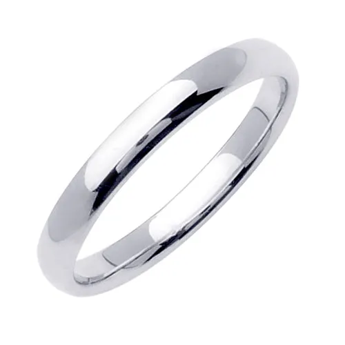 Plain Dome 18K White Gold 3MM Traditional Design Ring Band