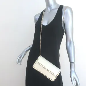 Valentino Rockstud Wallet on Chain Cream Leather Small Clutch Bag